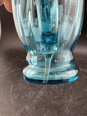 Antqiue Light Blue Mary Gregory Glass Hand Painted Tumbler Ribbed Gold Rim