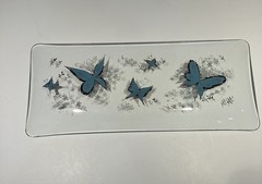 VTG Psyche MCM Turquoise Gold Butterfly Glass Serving Tray Rectangular 13.5″