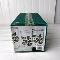 8 Glass Christmas Holly Berries 16 oz. Indiana Glass. New with Box Vintage