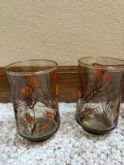 Seven Vintage Libby Tawny Garden Party Monarch Butterflies Glasses