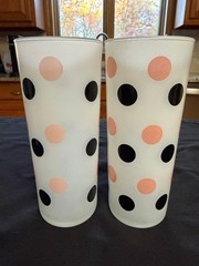 Vintage Anchor Hocking 1950s Pink & Black Polka Dot Collins Glass Set Of Six