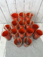 Lot 14 Vintage Mid Century Culver Red & Gold Siam Thai Goddess Drinking Glasses