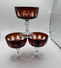 Cristal D ‘Arques Set of 3 Amber & Clear Glass Coupe Sherbert Glasses Ruby Red