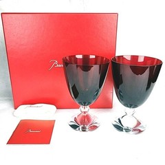 Baccarat Vega Red Crystal Small Water Wine Glass Set of 2 w/box from Japan Used