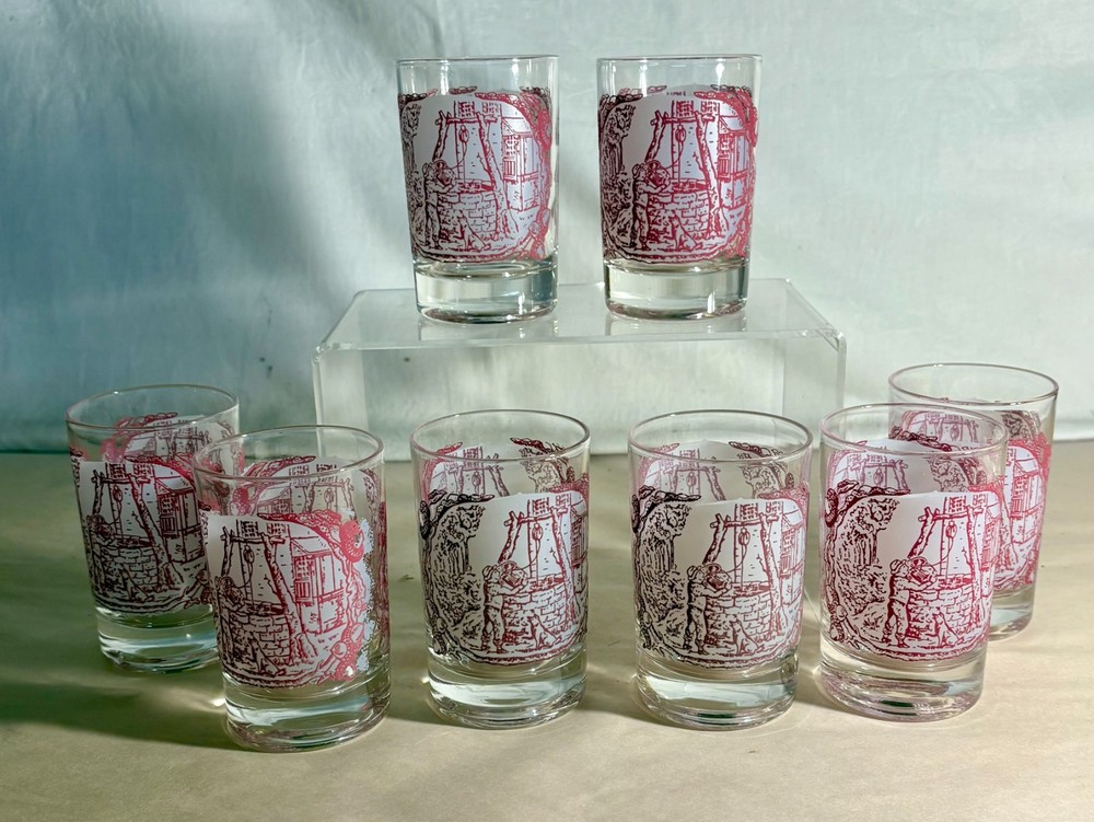 8 Royal China Pink Memory Lane 3 1/2″ Glass Juice Tumblers
