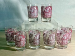 8 Royal China Pink Memory Lane 3 1/2″ Glass Juice Tumblers
