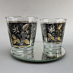 Mid Century Modern Vintage Black Gold Whiskey Old Fashioned Bar Glasses