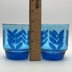 MCM J. WM Hale Cobalt Blue Leaf Lowball Cocktail Drink Glasses Set of 2