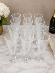 VTG Pier 1 Reflections Crackle Glass 8 oz Champagne Beer Flutes Set of 12