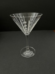 Martini Champagne Wine Glass Etched Dots Lines Crystal Stemware Barware