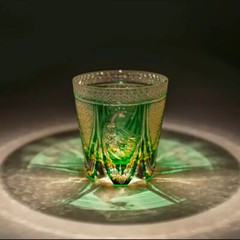 11oz Whisky Glass Hand Carved Pattern Amber Green Edo Kiriko Glass Gift on Sale