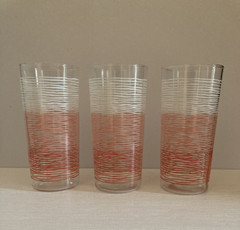 3 Tumblers Ombre Textured Peach Pink White Striped Glassware Handblown Vintage
