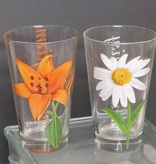 CERVE Daisy & Lily Drinking Tumblers Vntg Italy 5.75” Set 2