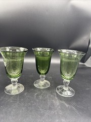 Artland Iris Sage Green Seeded Bubble Hand Blown Glass Stemware Goblets Set Of 3