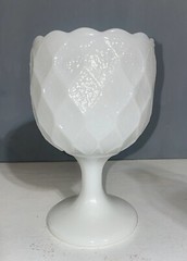 Pedelstal Diamond Pattern Milk Glass Goblet Mid Century Modern About 6 inch tall