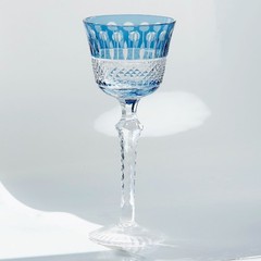 Bohemian Style Ink Blue Wine Goblet Glasses Hand Cut Crystal Stemware 5oz