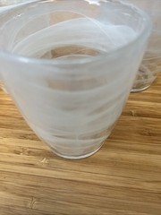 Set Of 3 Iridescent White Opal Swirl 4″ Tumblers Thick Heavy Glass 10 oz