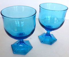 2 Anchor Hocking Flair Blue Laser Multi Sided Foot Champagne Tall Sherbet 4 5/8″