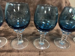 VTG 1960’s Azure Blue Aperitif Glass Hand Blown Clear Twist Set of 5 (4 1/2”)