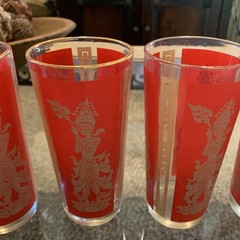 Culver Red & Gold Drinking Glasses Vintage 1960s Thai Goddess Tumblers Set of 5