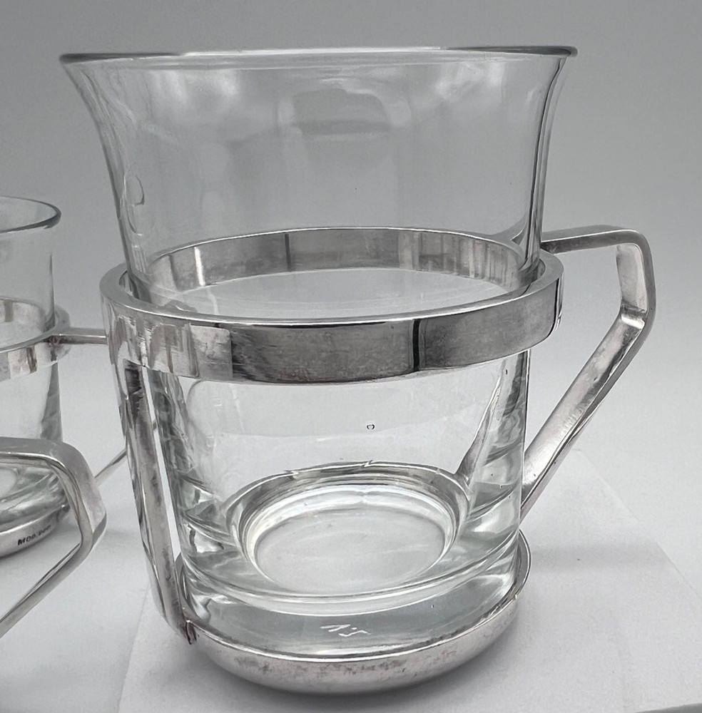 Gio Ponti Tea ESPRESSO Glass MCM SET 4 BERNDORF LUZERN Alpacca Swiss Mid-Century