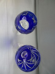 Bohemian Czech Vintage Cobalt Blue Cut to Clear Crystal 7.75″ Goblet Wine Water