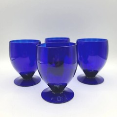 Vintage Morgantown Ribbed Optic Colbalt Footed Glass Tumbler Cordial Liquor – 4