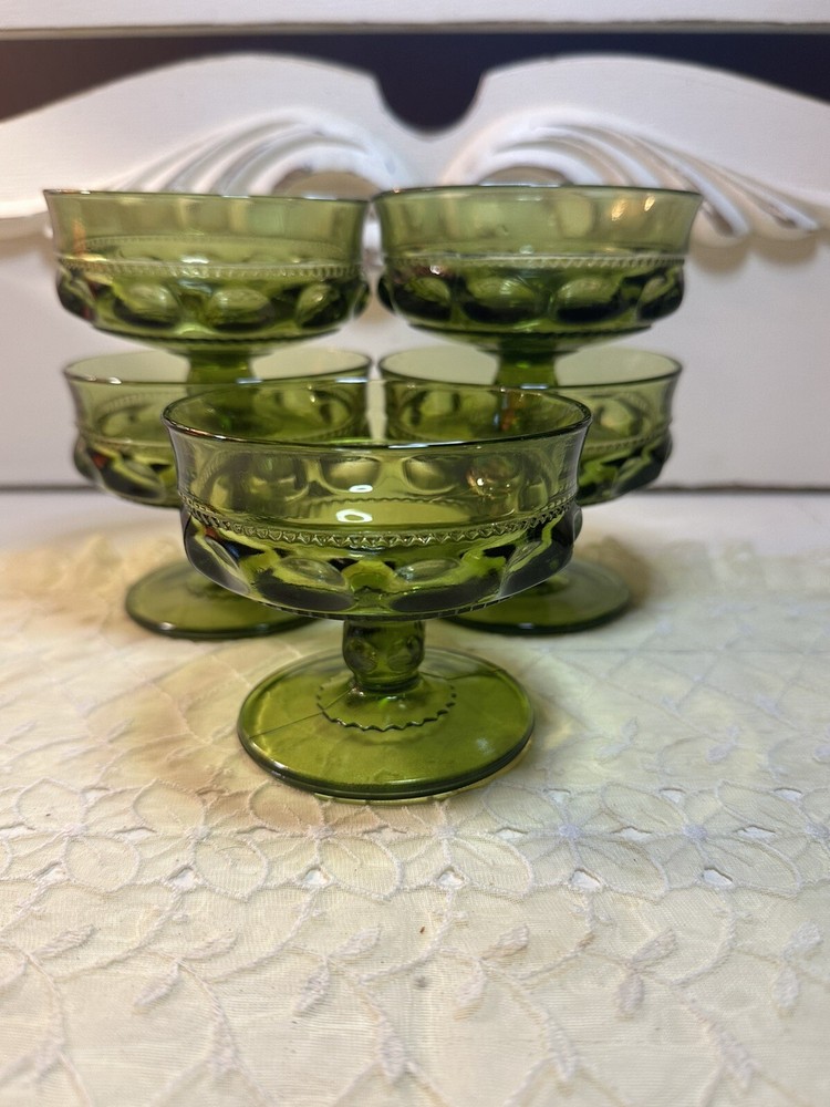 Vintage Set Of 5 Color Crown Green by COLONY Champagne/Tall Sherbet Glasses