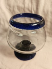 Vintage Mexican Hand Blown Brandy Snifter Cobalt Blue Rim & Base