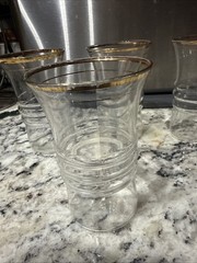 Vintage Anchor Hocking 3328-GOLD Ring Design 9oz Flat Tumbler Water Glasses 6