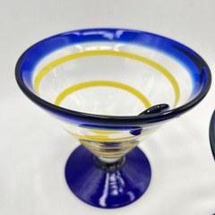 Kosta Boda Martini Margarita Glasses Cobalt Blue Yellow Swirl – Set 2