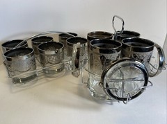 Vtg MCM Silver Fade Dorothy Thorpe Barware Coasters Caddies Queens Lusterware