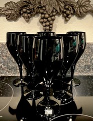 Mikasa Elegance Midnight Black Crystal 7 7/8” WATER GOBLETS (6) Belgium ~ EXCLNT