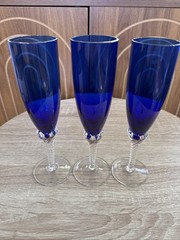 Colony Cobalt Blue Pirouette Champagne Flutes Twisted Stems, Mid Century Modern