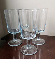 4 Light Ice Blue Pedestal Glasses Star Base Vintage 6.5″ High 10 Oz