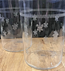 Pair BRYCE Glass Co. » ETCH 321 » Fleur De Lis Wine Glasses No Stem Elegant