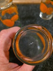 VTG (4) ANCHOR HOCKING 6 OZ. OJ ORANGE JUICE GLASSES FOOTED GREEN LEAVES EXC