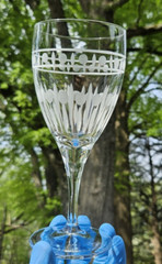 2 RARE Pasabahce Wine Water Glasses Goblets, Etched Lines & Dots. 8″ FREE SHIP