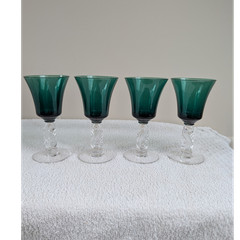 Set of 4 Tiffin Franciscan Dolphin Green Wine Goblets 4&3/4 inches Tall