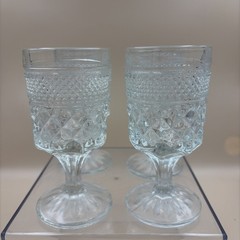 Vintage Anchor Hocking Wexford Waffle Pressed Glass Wine Glasses Set /4 Elegant