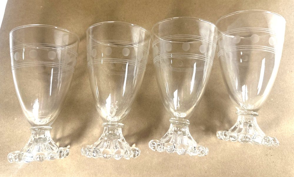 Vtg MCM Anchor Hocking Circle/Stripes Etched Water Goblet/Tea Glasses-4 glass