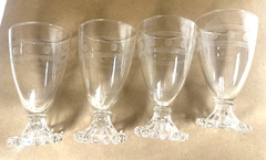 Vtg MCM Anchor Hocking Circle/Stripes Etched Water Goblet/Tea Glasses-4 glass