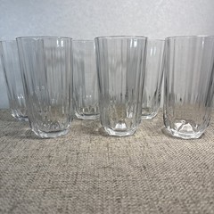 Vintage Paşabahçe Ribbed High Ball Glasses 1980’s Crystal Bar Ware Set Of 6