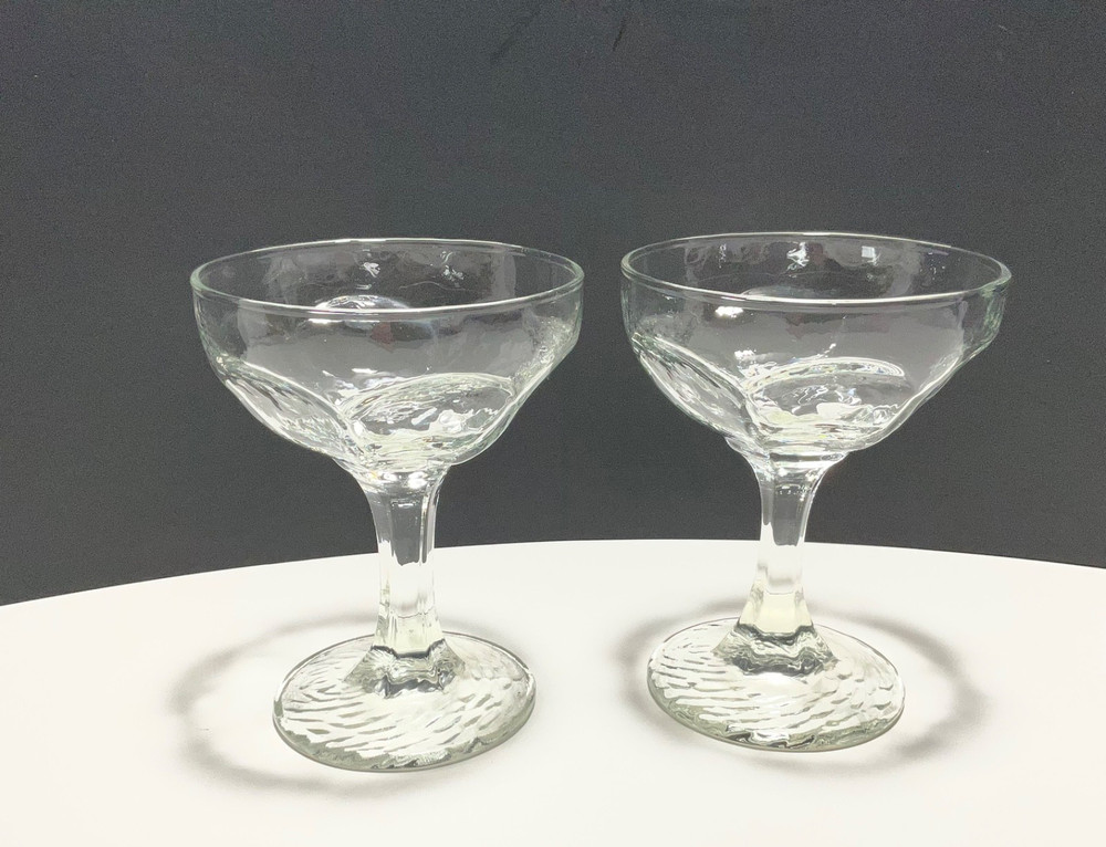 LIBBEY Chivalry Clear Champagne Coupe 4.25” Tall Sherbet Glasses Textured PAIR