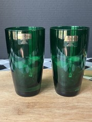 Lenox Emerald Green Tumbler Glass 2 Piece Set Vintage Made in Italy