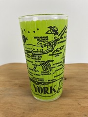 Vintage New York State Souvenir Frosty Glass Map Outline + Attractions
