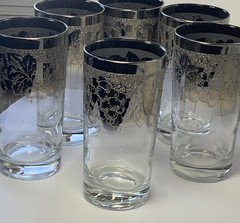 6 Vintage Dorothy Thorpe Silver Fade Grape Highball Drinking Glasses