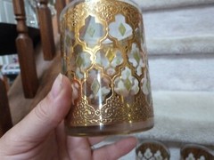 7 VINTAGE Culver Valencia Barware Glasses 22K Gold & Green (4) 6.12″ (3) 4″