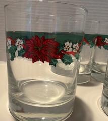 6 LIBBEY Tienshan Deck The Halls POINSETTIA Double Old Fashioned Glasses 12 Oz