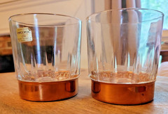 2 Vintage Arcoroc Clear Low Ball Whiskey Rocks Glasses 8 oz. Copper CG Bottom
